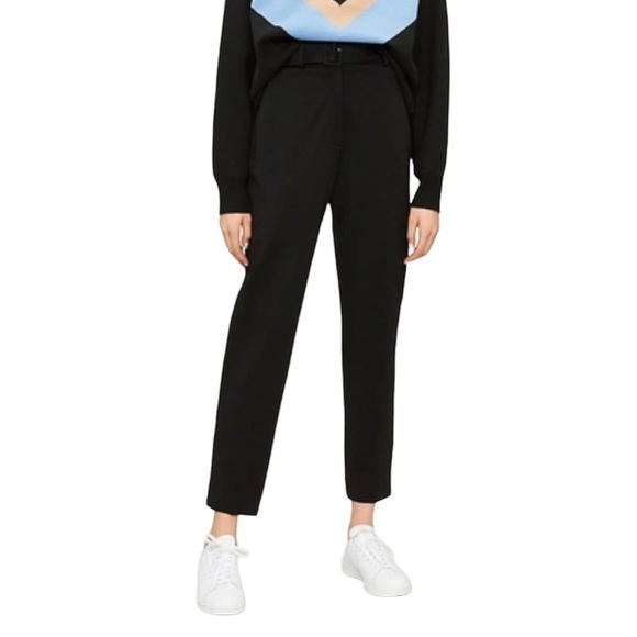 Sandro Pants - Sandro Paris Franco Belted High-Rise Cropped‎ Trousers Pants Noir Small